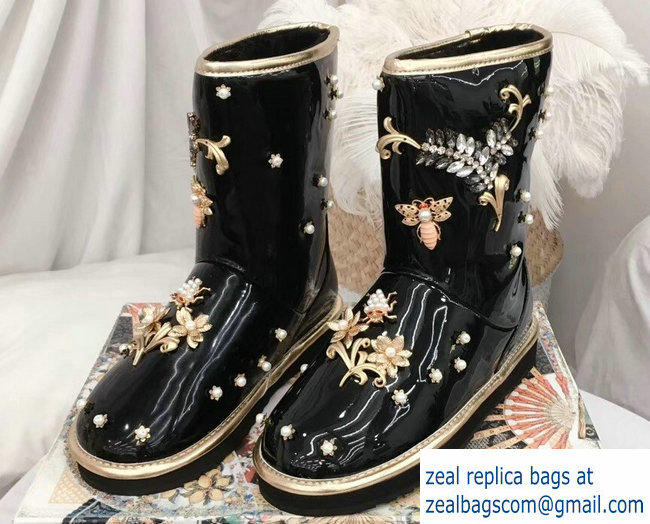 Dolce & Gabbana Heel 3cm Ankle Boots Black Crystals 01 2018